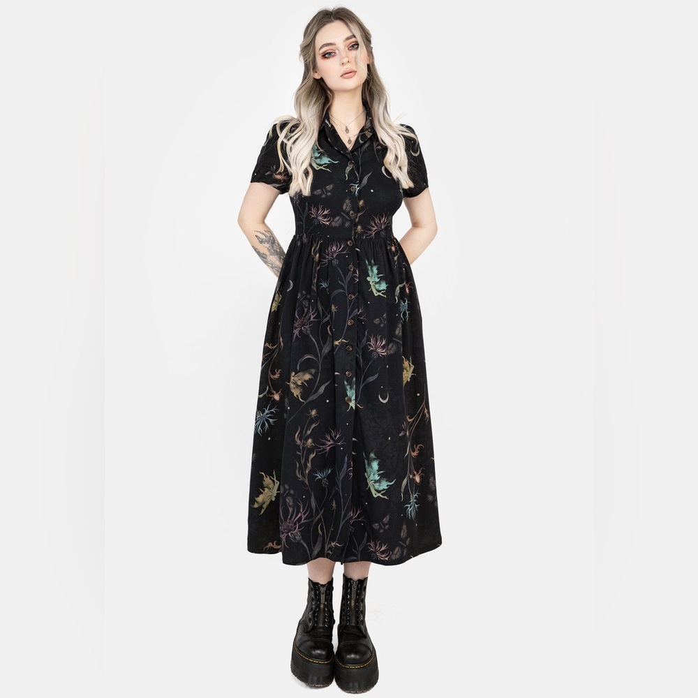 Disturbia Black Floral Button-Front Midi Dress US 6 / UK 10